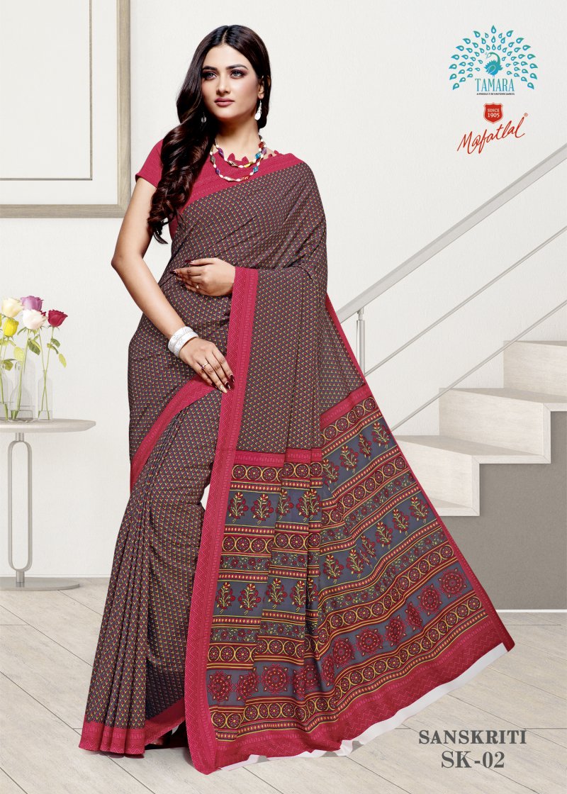 Biscuit-Maroon High School Uniform Sambalpuri Handloom Cotton Bapta Saree -  Sambalpuri Handloom Item